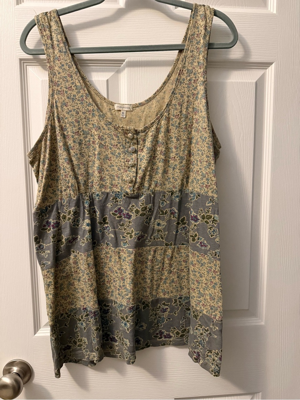 Maurices Yellow and Gray Floral Scoop Neck Tank